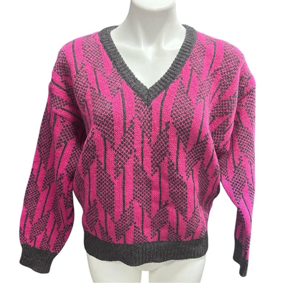 Vintage 80s 90s Benetton Sweater Shetland Pure New Wool Barbiecore Retro - Picture 2 of 10